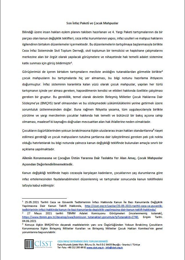 Son İnfaz Paketi ve Çocuk Mahpuslar