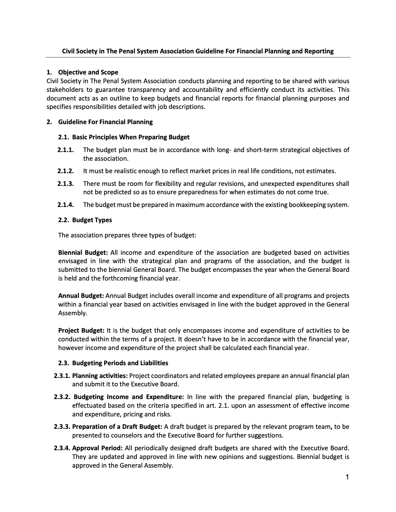 Civil Society in The Penal System Association Guideline For Financial Planning and Reporting