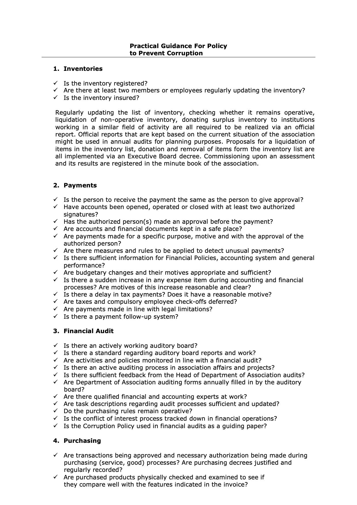 Practical Guidance For Policy to Prevent Corruption