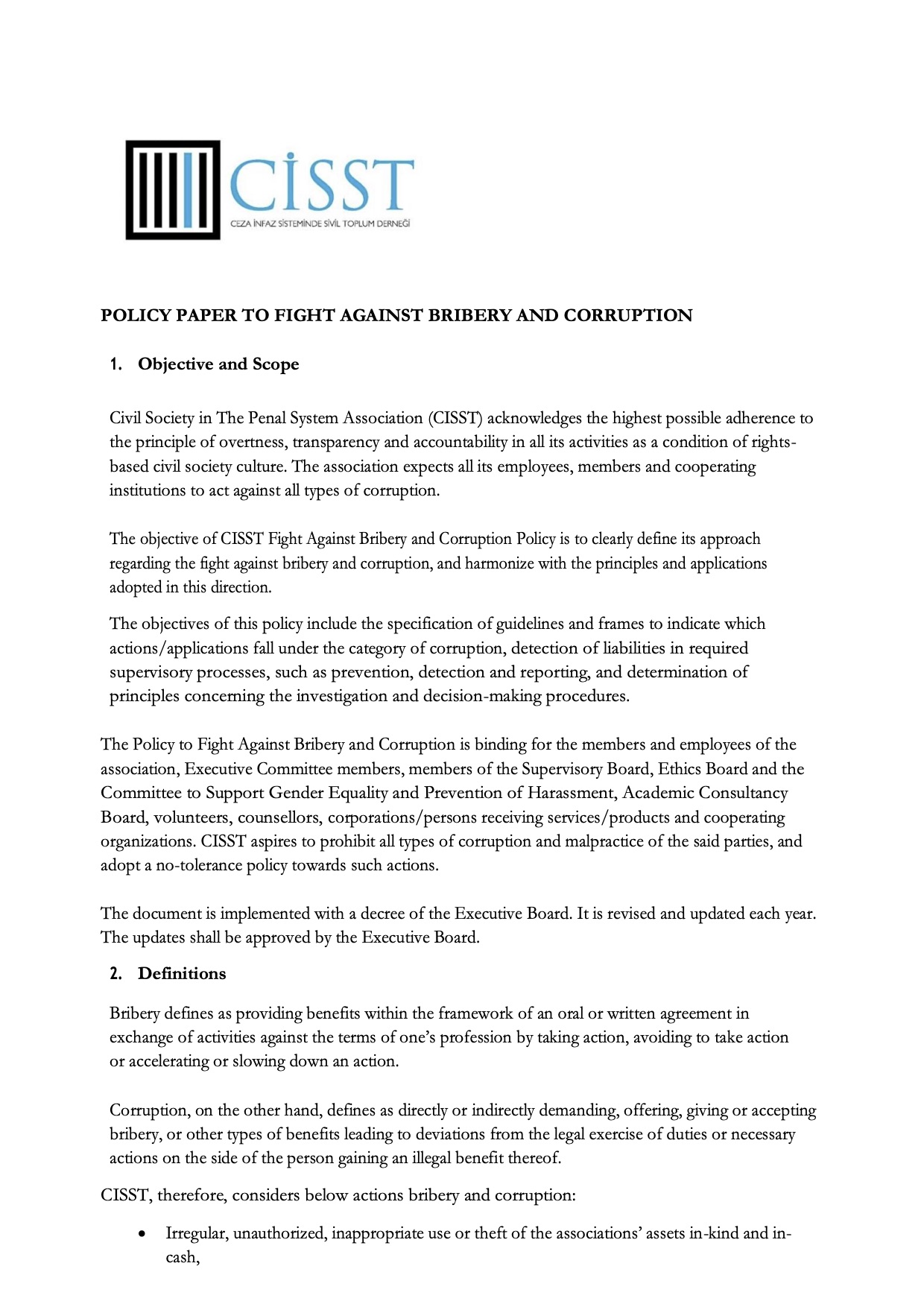 Policy Paper To Fight Against Bribery And Corruption